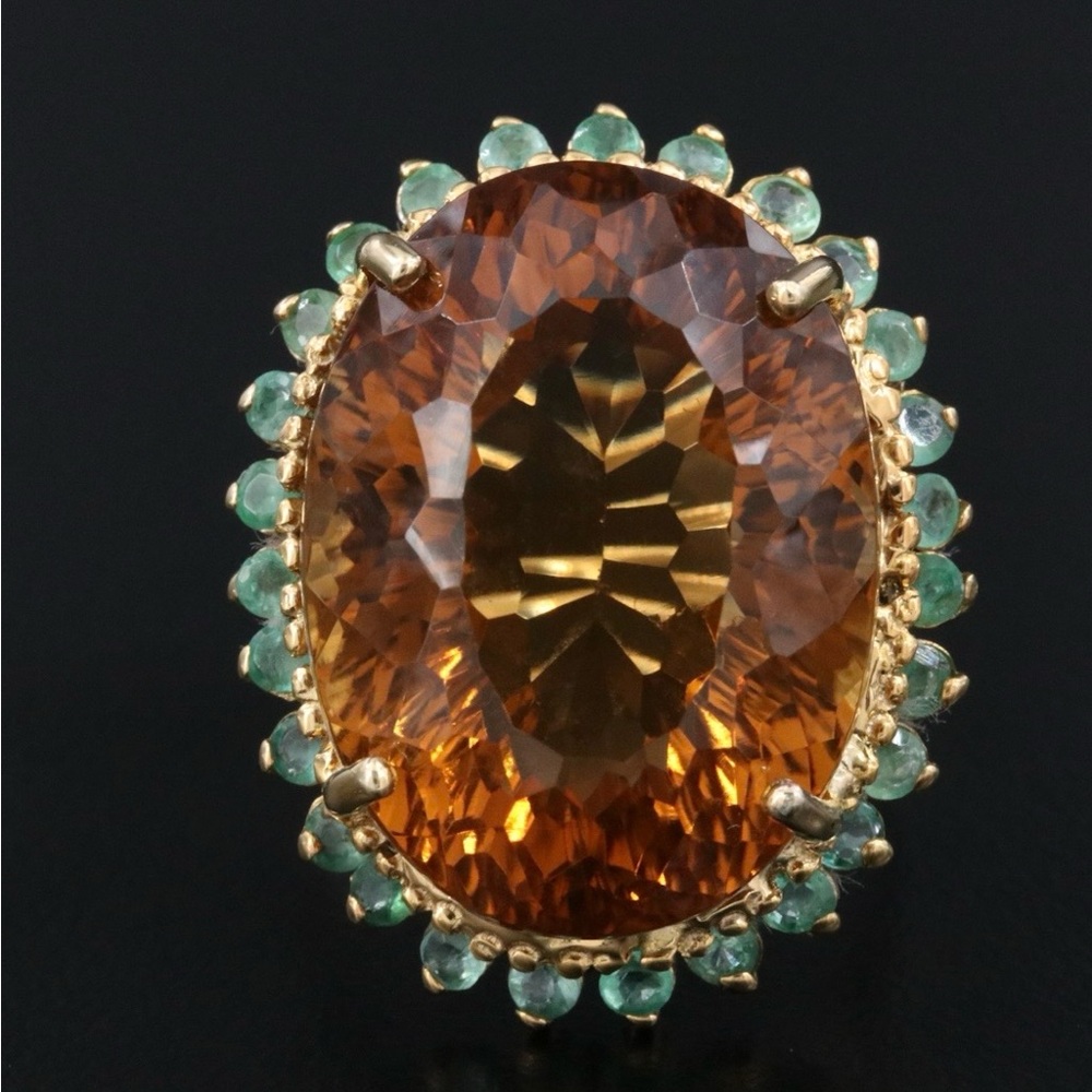 Elegant Citrine and Emerald Gemstone Ring